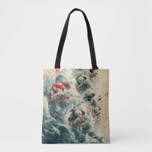Cyclists Escaping Tsunami Tote Bag (Front)
