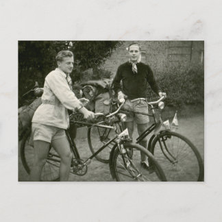 Cyclists vintage photo postcard