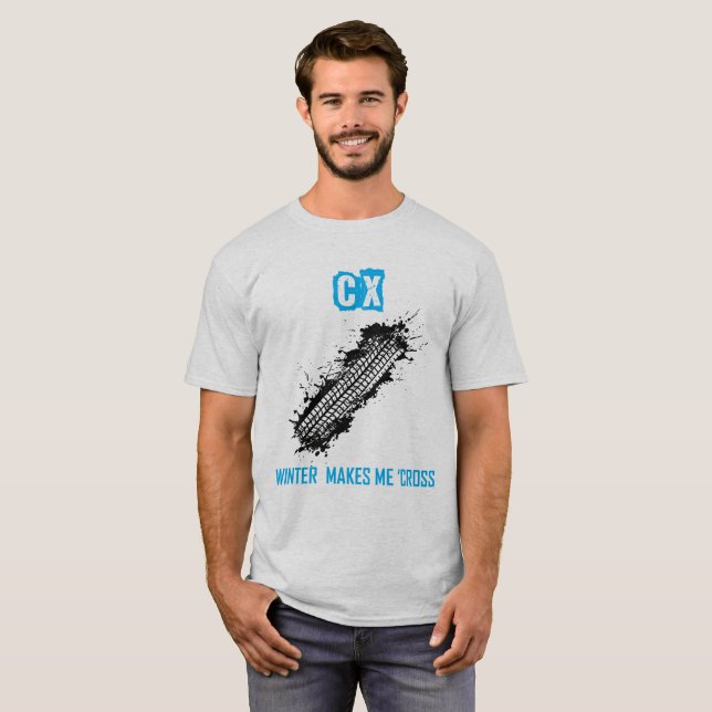Cyclocross Blue - CX Winter Makes Me Cross T-Shirt (Front Full)