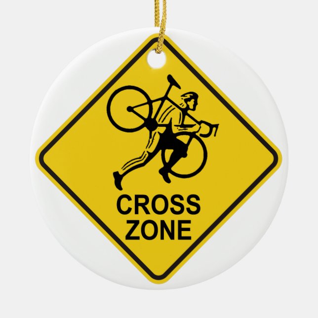 Cyclocross Zone Road Sign Ceramic Ornament (Front)