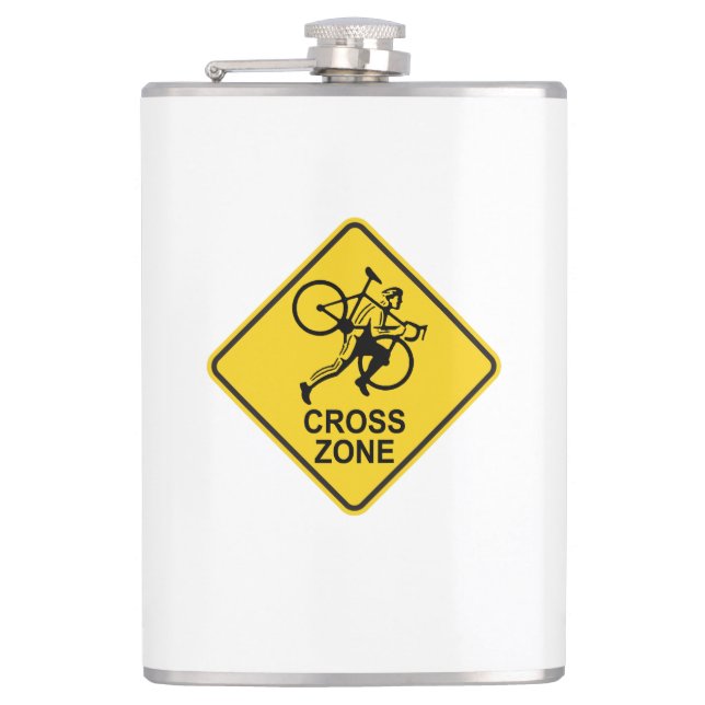 Cyclocross Zone Road Sign Hip Flask (Front)