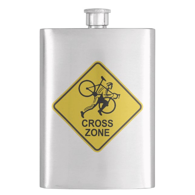 Cyclocross Zone Road Sign Hip Flask (Front)