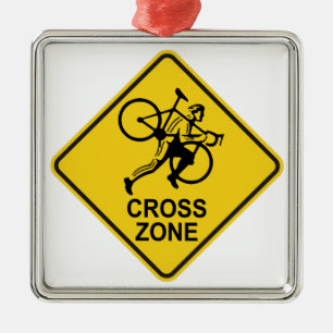 Cyclocross Zone Road Sign Metal Ornament
