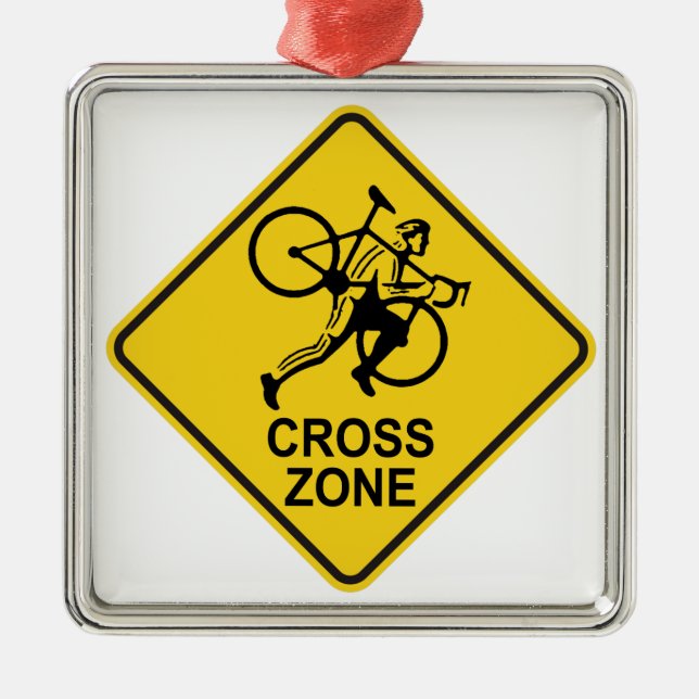 Cyclocross Zone Road Sign Metal Ornament (Front)