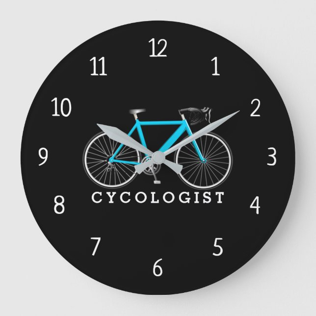Cycologist Aqua Bicycle On Black Large Clock (Front)