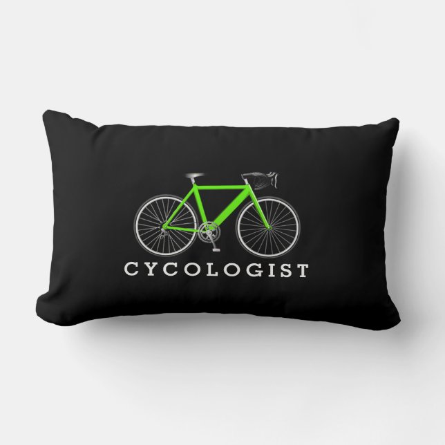 Cycologist Green Bicycle On Black Lumbar Pillow (Front)