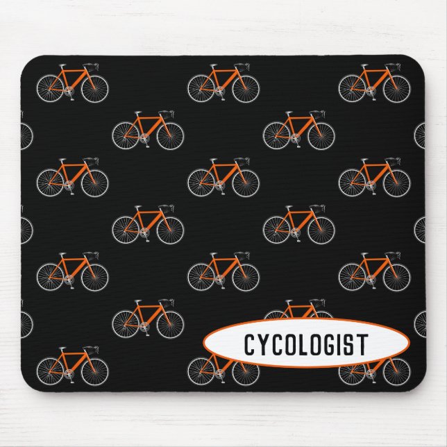 cycologist orange bicycle on black mouse pad (Front)