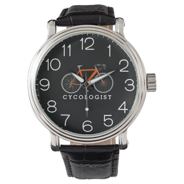 Cycologist Orange Bicycle On Black Watch (Front)