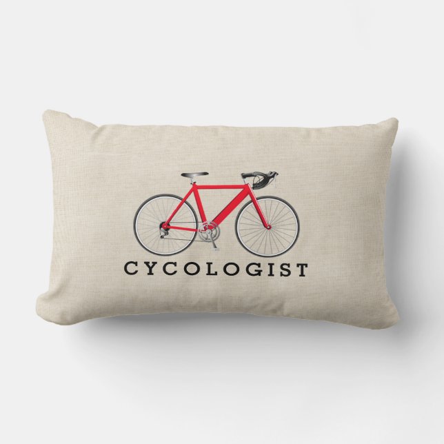 Cycologist Red Bicycle On Beige Lumbar Pillow (Front)