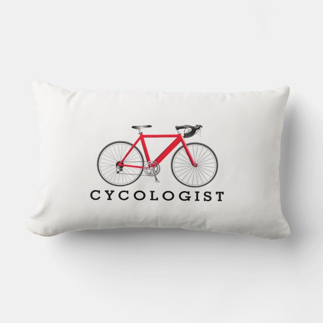 Cycologist Red Bicycle On White Lumbar Pillow (Front)