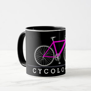 Cycologist text with pink bicycle mug