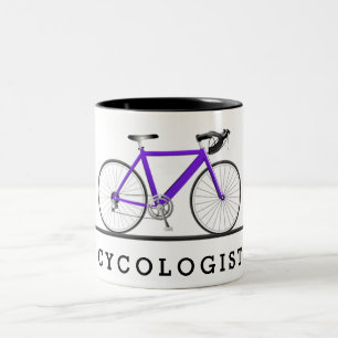 Cycologist text with purple bicycle Two-Tone coffee mug