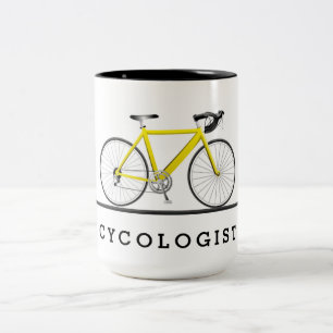 Cycologist text with yellow bicycle Two-Tone coffee mug