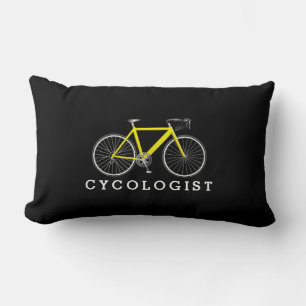 Cycologist Yellow Bicycle On Black Lumbar Pillow