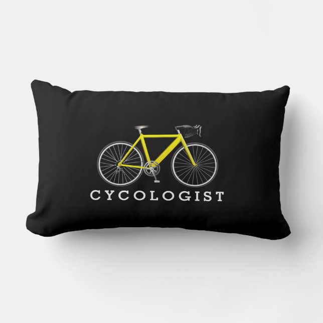 Cycologist Yellow Bicycle On Black Lumbar Pillow (Front)