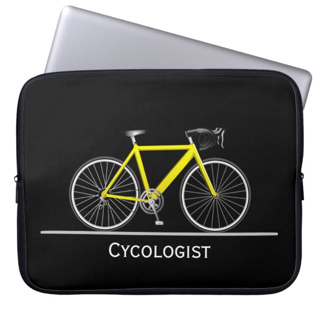 Cycologist Yellow Bike on Black Laptop Sleeve (Front)