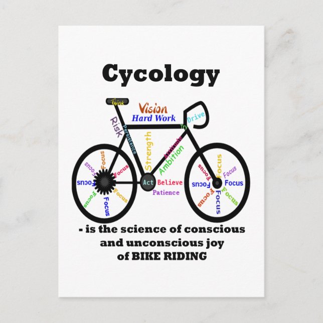 Cycology the Science of the Joy of Bike Riding Fun Postcard (Front)