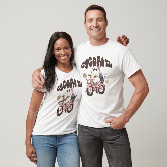 Cycopath Cute Halloween Ghost on Bicycle T-Shirt (Unisex)