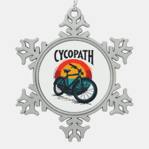 Cycopath: Energetic Bike with sunset Graphic Tee Snowflake Pewter Christmas Ornament