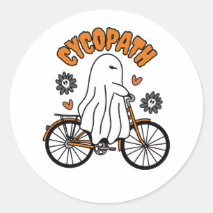 Cycopath Halloween Ghost on Orange Bicycle Classic Round Sticker