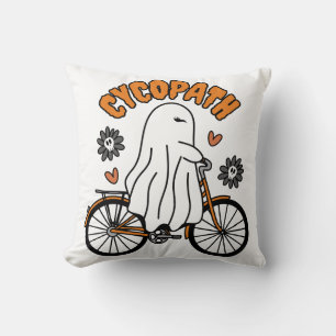 Cycopath Halloween Ghost on Orange Bicycle Throw Pillow