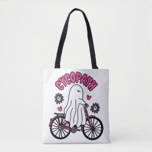 Cycopath Halloween Ghost on Pink Bicycle  Tote Bag