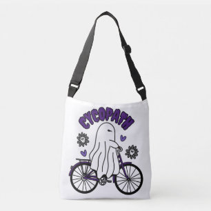 Cycopath Halloween Ghost on Purple Bicycle  Crossbody Bag