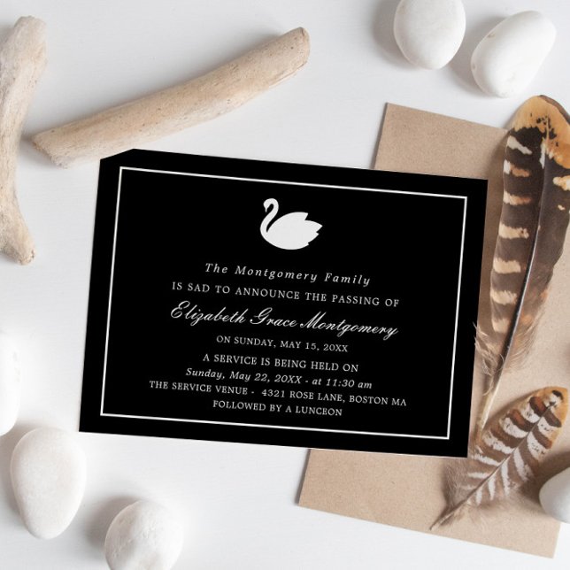 Cygne blanc - Faire-part commémoratif noir (Créateur téléchargé)