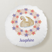 Cygne doré, floral - Coussin de prénom fille