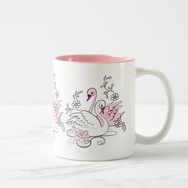 Cygne Rose Avec Cygne Blanc Two-Tone Coffee Mug (Right)