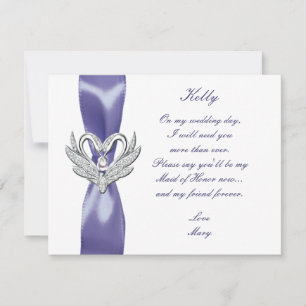 Cygnes D'Argent Bleu Violet Carte D'Honneur