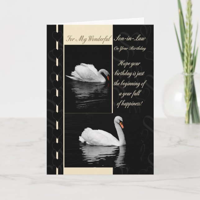 Cygnes de carte d'anniversaire de beau-fils (Devant)