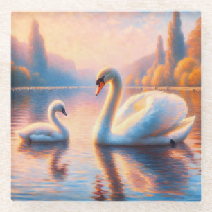 Cygnet and Swan Glass Coaster