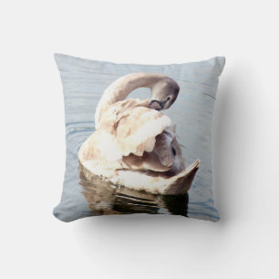 Cygnet Swan Preening Throw Pillow