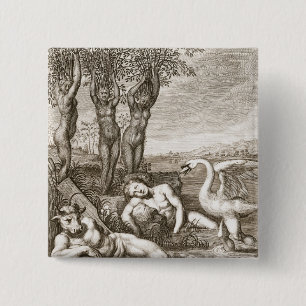 Cygnus Transformed into a Swan and Phaeton's Siste 2 Inch Square Button
