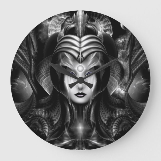Cyiria Queen Of The Dark Realm Fractal Portrait Large Clock (Front)