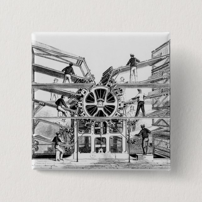Cylinder printing press invented by Richard March 2 Inch Square Button (Front)