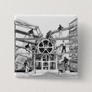 Cylinder printing press invented by Richard March 2 Inch Square Button
