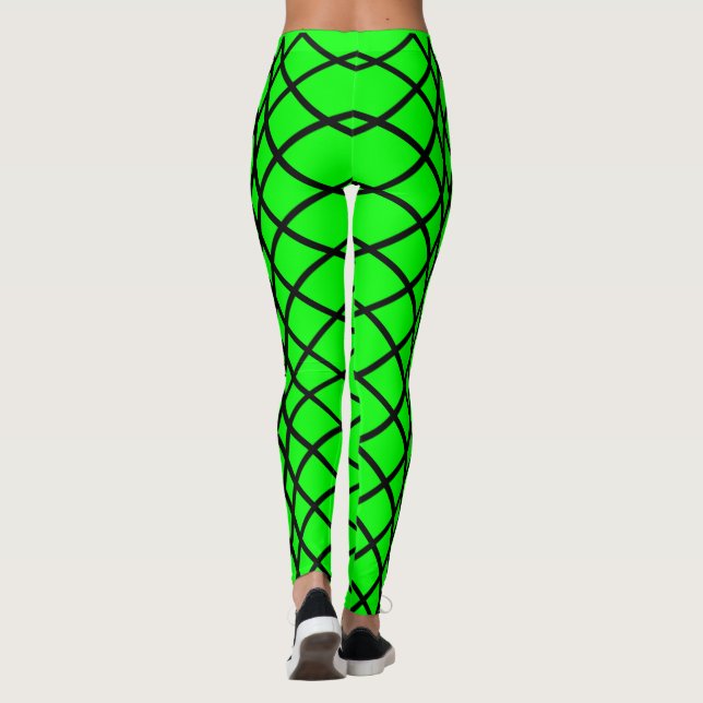 Cylindrical Pattern Black on Neon Green Women's Leggings (Back)