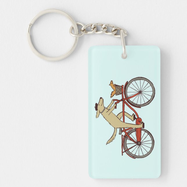 Cylist Dog with Squirrel Friend | Fun Animal Art Keychain (Front)