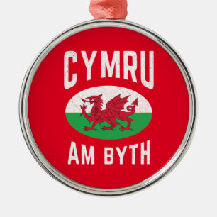 Cymru Am Byth Wales Flag Proud Welsh Vintage Rugby Metal Ornament