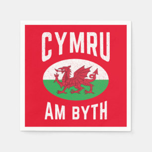 Cymru Am Byth Wales Flag Proud Welsh Vintage Rugby Napkin