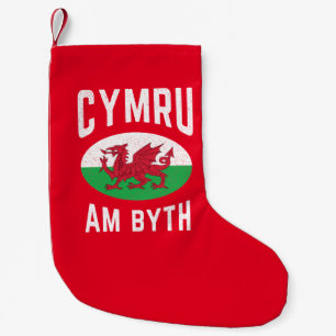Cymru Am Byth Wales Flag Proud Welsh Vintage Rugby Small Christmas Stocking