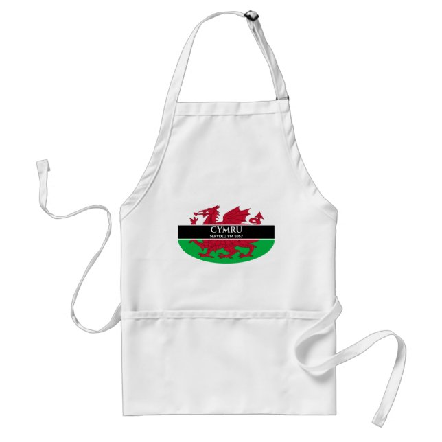 Cymru Sefydlu Ym 1057 Welsh Dragon Flag White Text Standard Apron (Front)