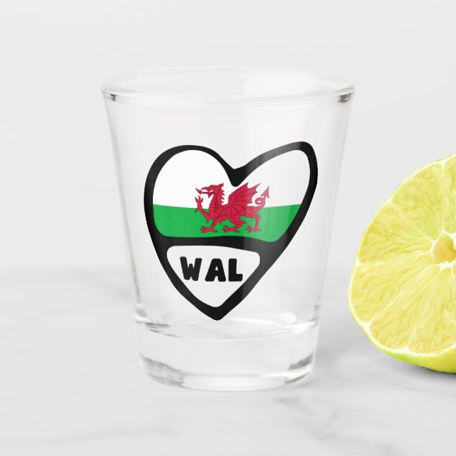 Cymru Wales Country Code WAL Flag Heart Shot Glass (Front)