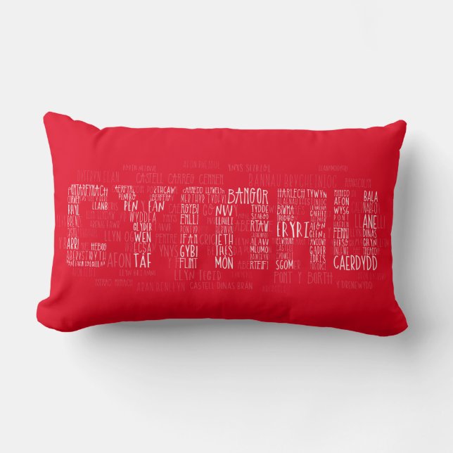 Cymru Wales Place names & Landmarks Word Art Lumbar Pillow (Front)