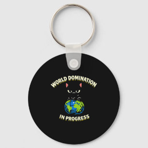 Cynical Kawaii Cat Global Takeover In Progress Art Keychain