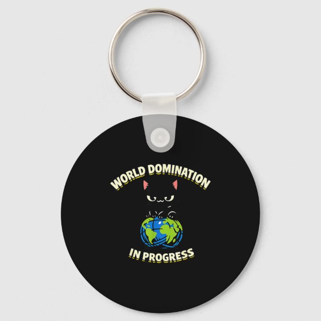 Cynical Kawaii Cat Global Takeover In Progress Art Keychain (Front)