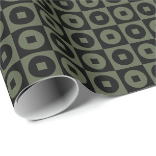 Cypress Green and Black Square Circle Wrapping Paper