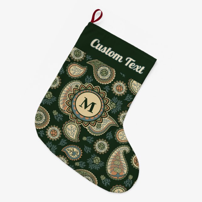 Cypress Paisley Pattern Large Christmas Stocking (Front (Hanging))